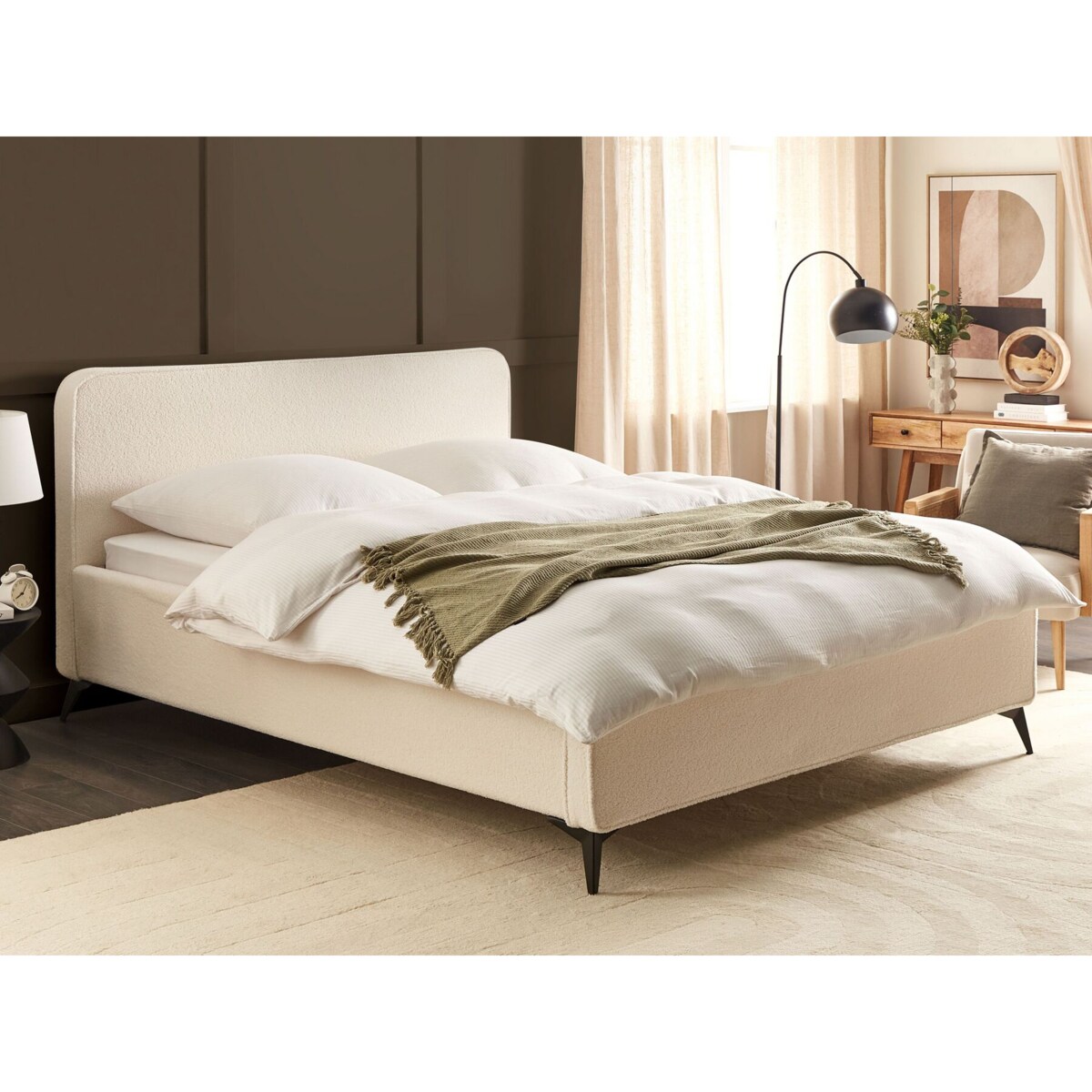 Łóżko boucle 180 x 200 cm kremowe VALOGNES