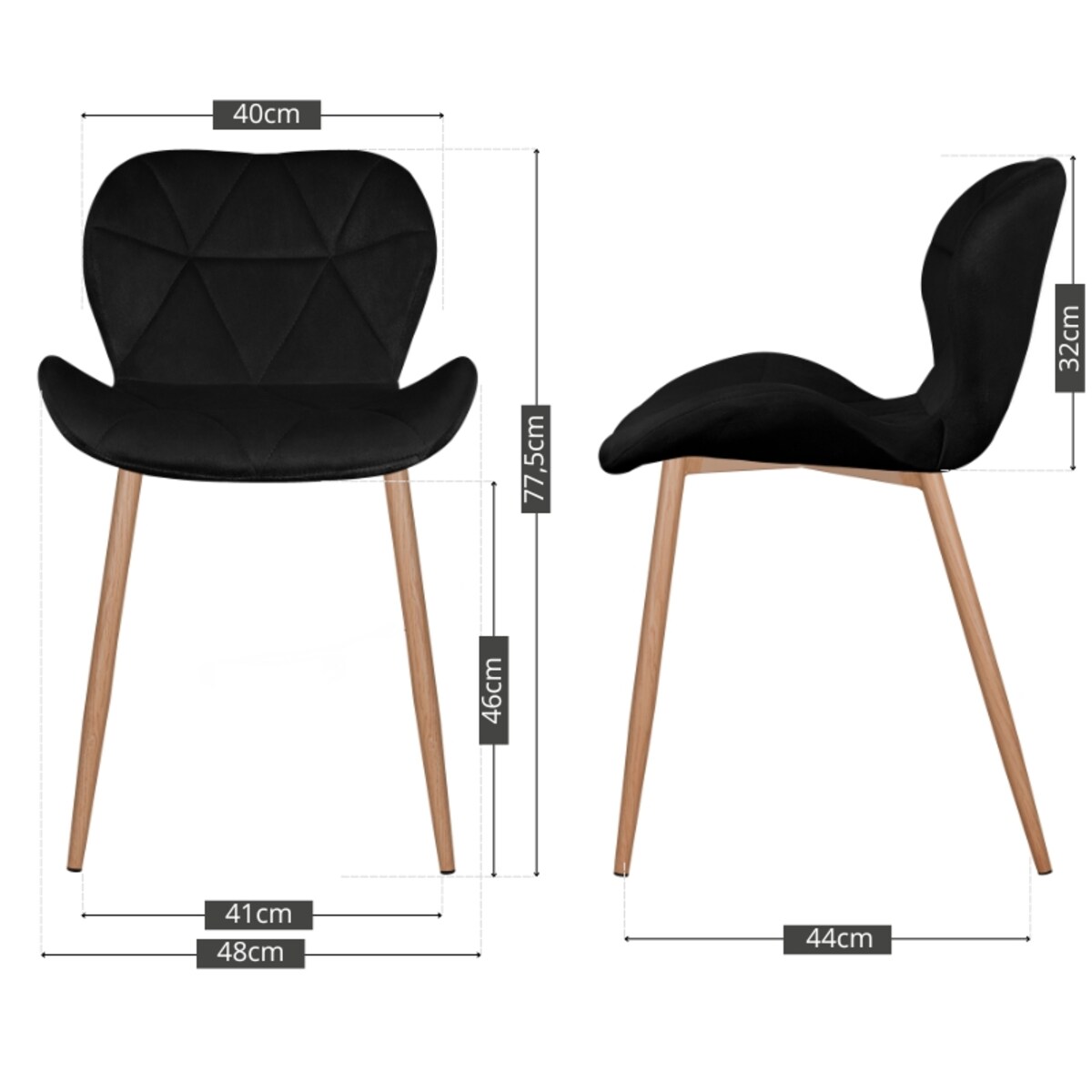 Krzesło tapicerowane czarne welurowe jasne nogi do salonu jadalni