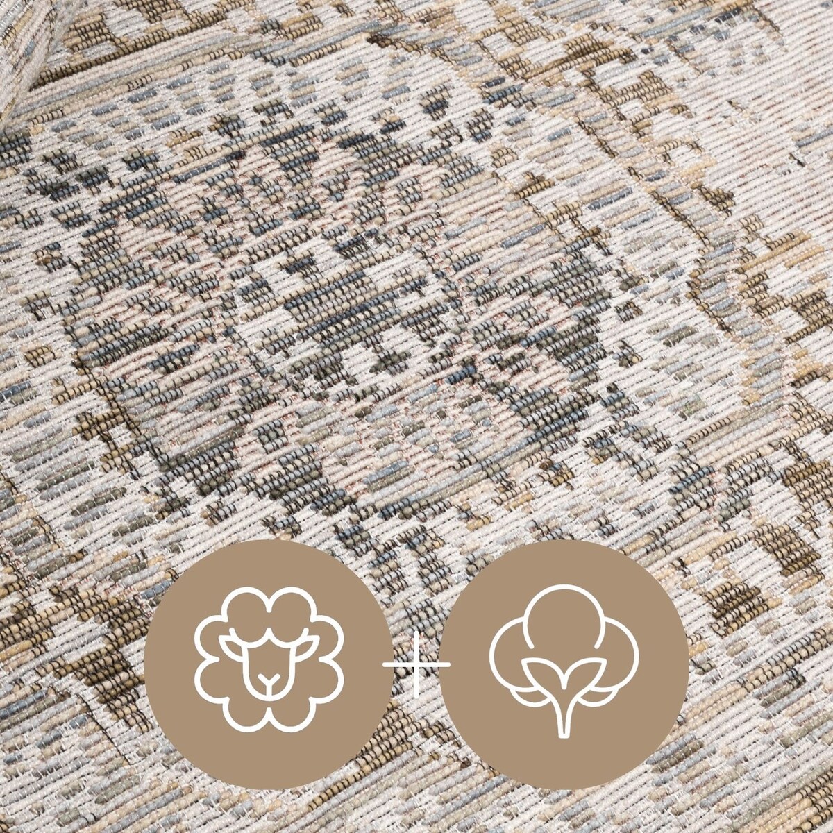 Dywan Wełniany Sahara 120x180 cm Klasyczny Vintage Beżowy