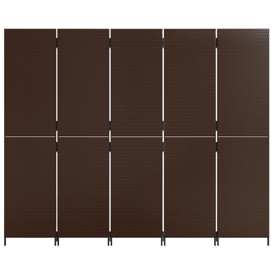 vidaXL Parawan 5-panelowy, brązowy, polirattan