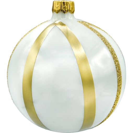 Bombki okrągłe białe ze złotymi paskami