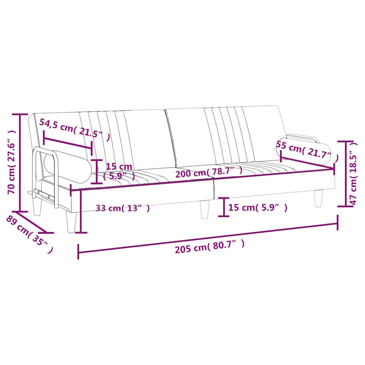 vidaXL Rozkładana kanapa z podłokietnikami, ciemnoszara, aksamitna