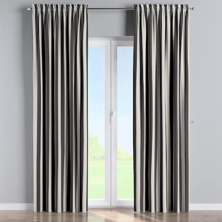 Zasłona na kanale z grzywką 1 szt. 130x260 biało-grafitowe pionowe pasy (5,5cm)