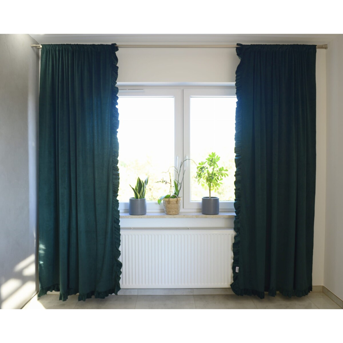 Zasłona Na Okno Okna Z Falbanką Do Salonu Sypialni 150X250 Cm Butelkowa Zieleń