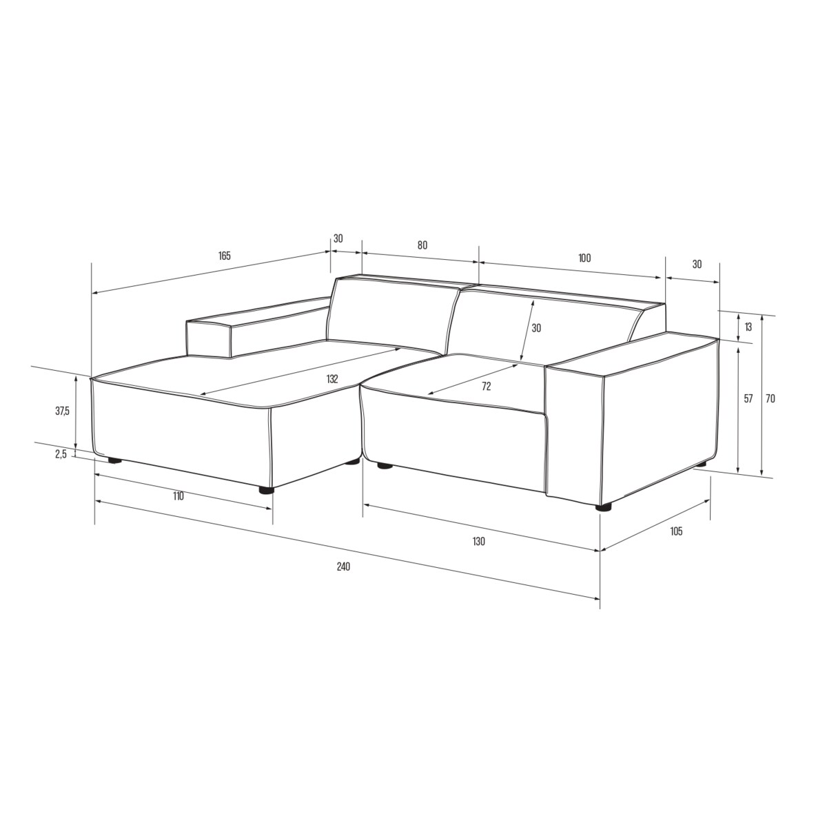 Narożnik 4 osobowy lewy Modularis - Jasny Beż