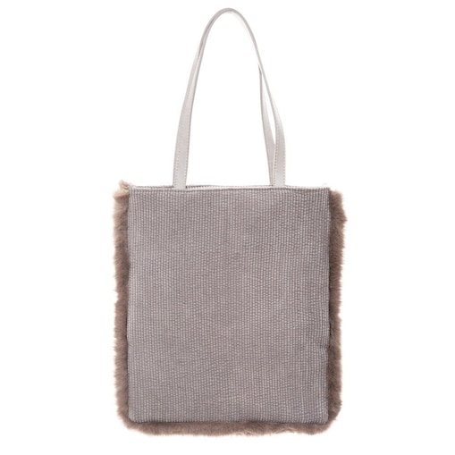 Torba na zakupy obszyta futerkiem, SHOPPING BAG, 38 x 40 cm