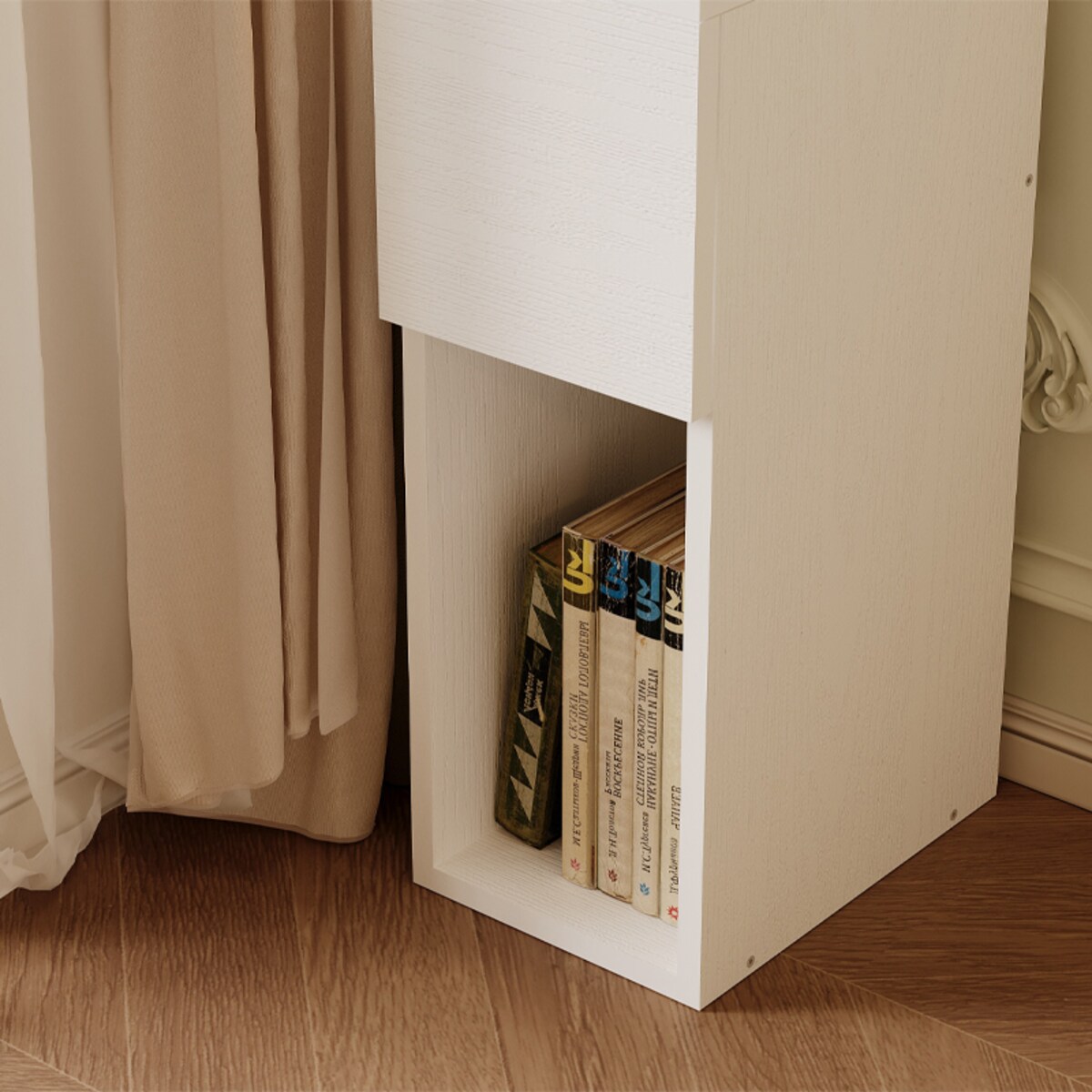 Szafka nocna biała z szufladą stolik z półką nowoczesny sypialni 55 cm