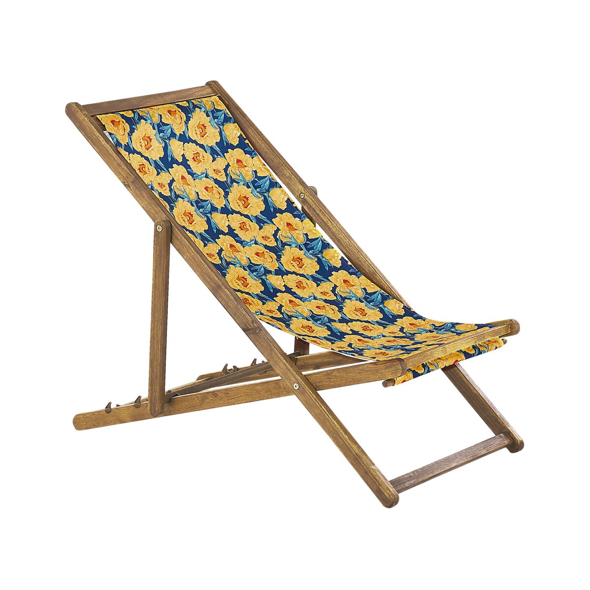 Zestaw 2 leżaków ogrodowych jasne drewno akacjowe wzór w kwiaty żółty ANZIO