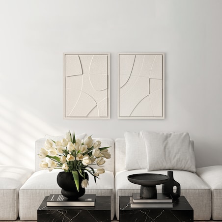 Zestaw 2 Obrazy 3D 50x70cm Abstract – Dekoracje ścienne z Tynku Naturalnego, Natural Cream, Minimalistyczne Reliefy