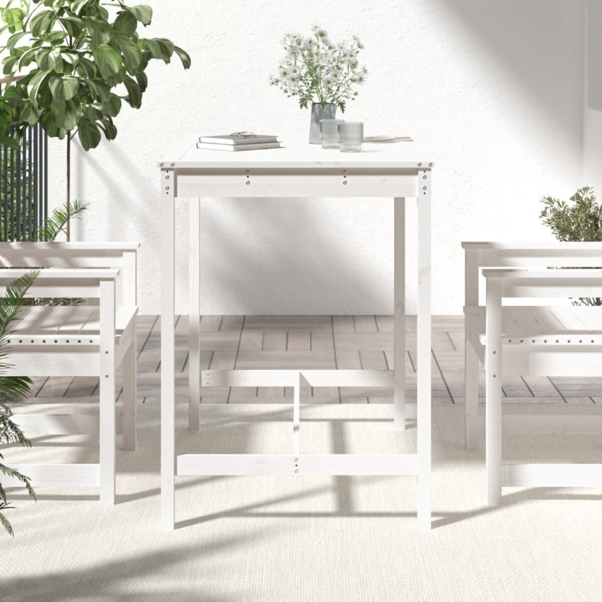 vidaXL Stolik ogrodowy, biały, 121x82,5x110 cm, lite drewno sosnowe
