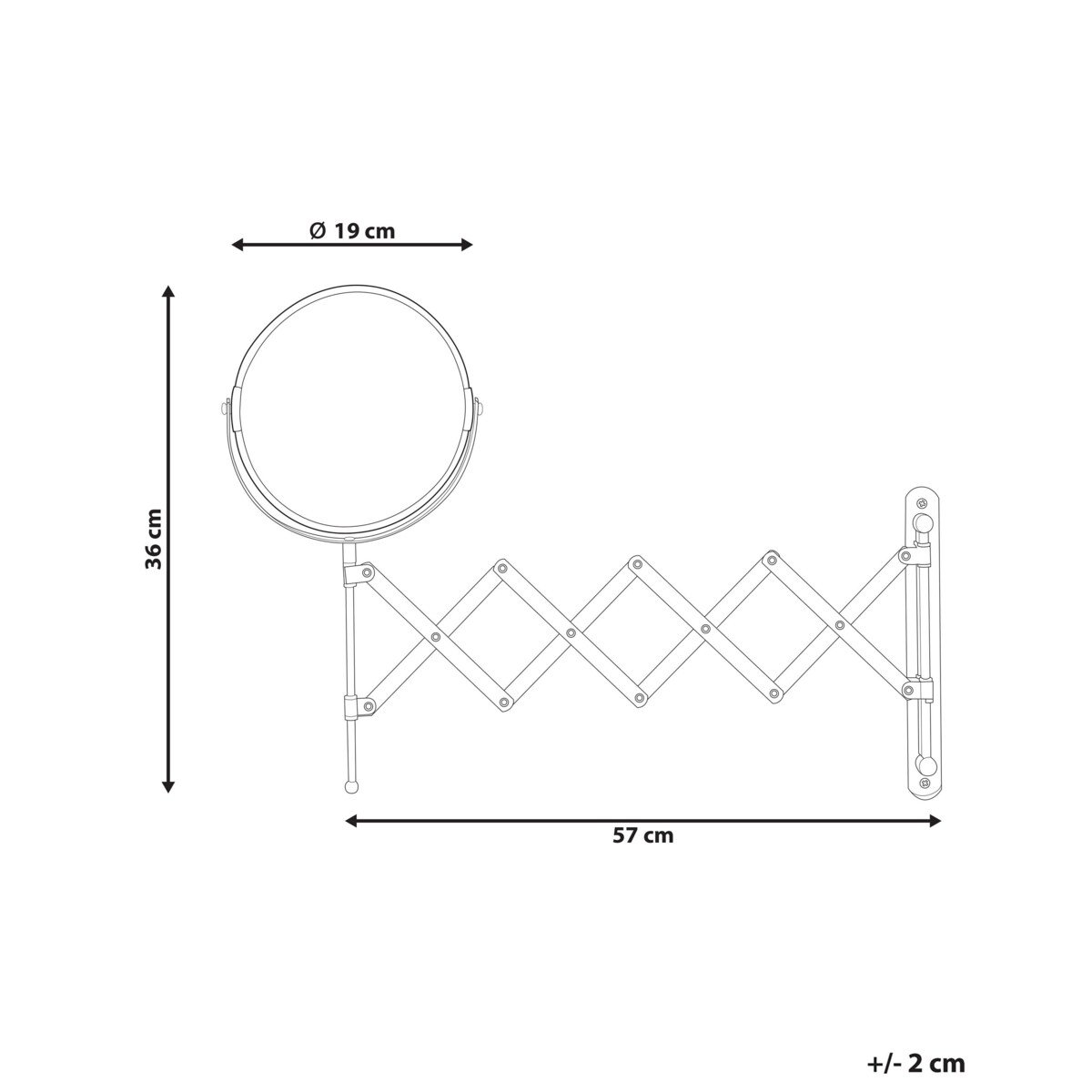 Lusterko kosmetyczne ścienne na wysięgniku ø 19 cm srebrne YVELINES
