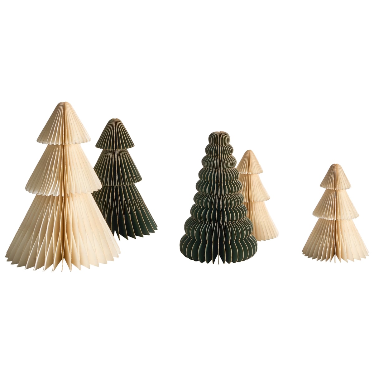 Zestaw 5 dekoracji świątecznych VORMA Choinka 14/20/20/25 cm Beżowy/zielony