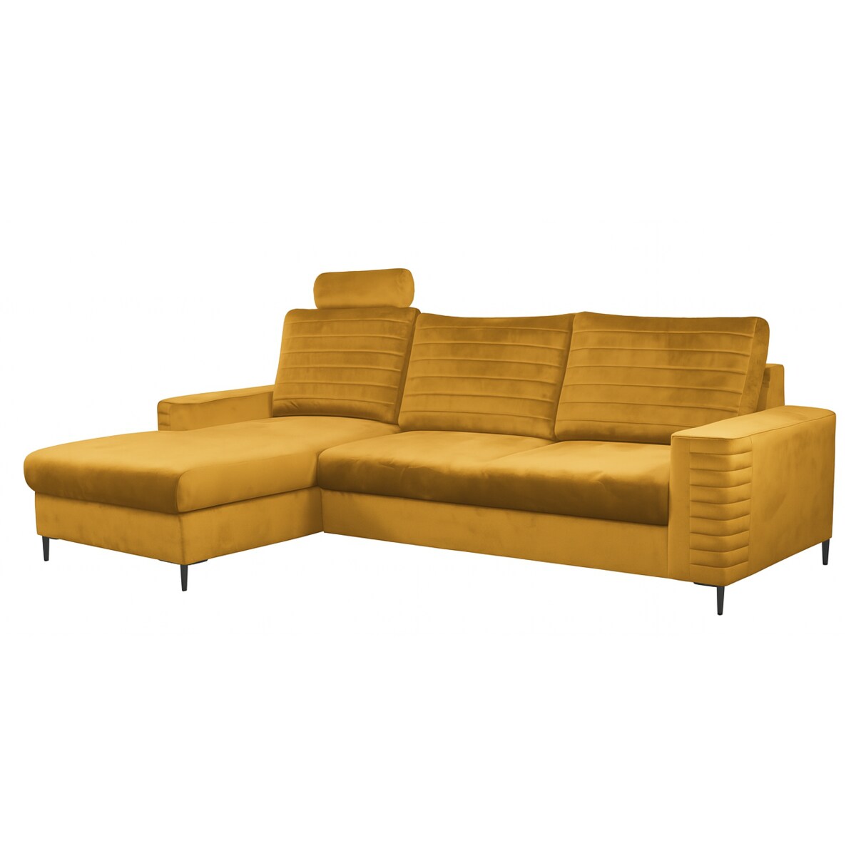 Narożnik rozkładany z zagłówkiem i pojemnikiem OLI lewostronny musztardowy