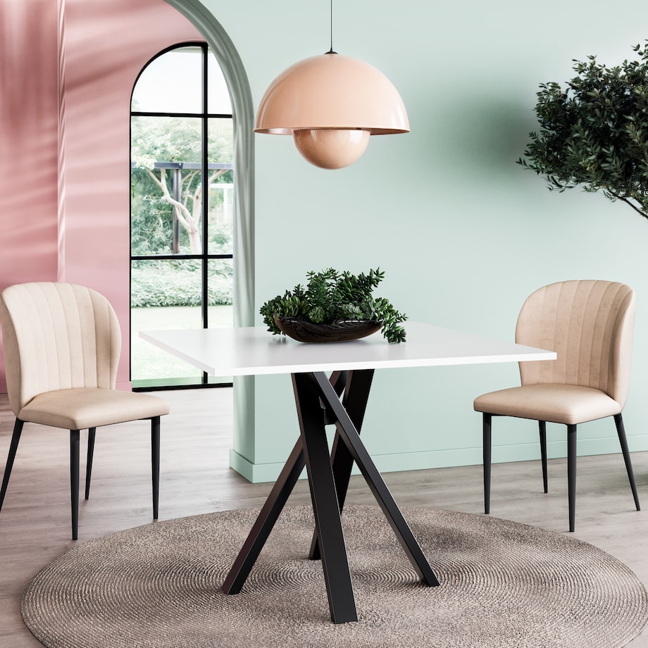 Kwadratowy stół IGO 90x90 nierozkładany z metalową podstawą - biały