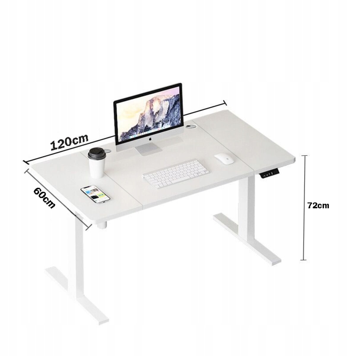 Biurko Elektryczne Podnoszone Białe 120 cm Regulowane Wysokości 72-118 cm