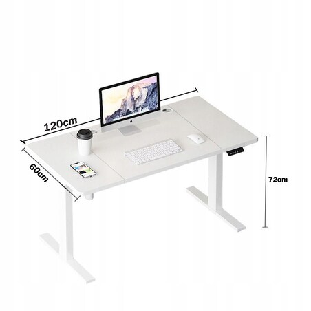 Biurko Elektryczne Podnoszone Białe 120 cm Regulowane Wysokości 72-118 cm