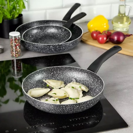 Zestaw 3 patelni z powłoką marmurową indukcja gaz KINGHOFF