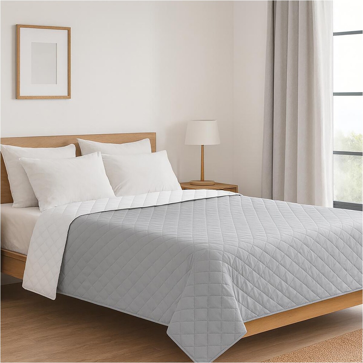 Narzuta Na Łóżko Kanapę Na Plażę Pikowana 220X240 Cm Szaro-Biała