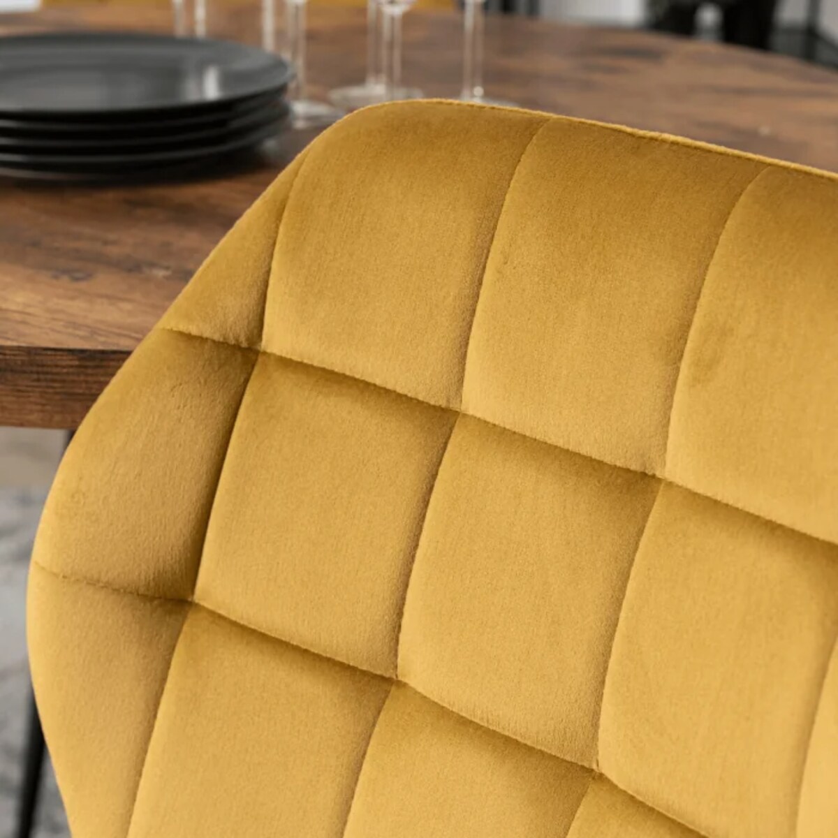 Krzesło Tapicerowane Welurowe Kuchenne Do Salonu Jadalni Musztardowe LUCKY