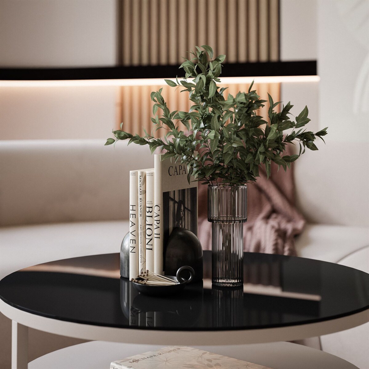 Stolik Kawowy CIRI KASZMIR z półką czarne szkło