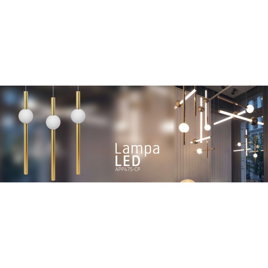Lampa Sufitowa Wisząca Długa Led Złoto Biała Gold