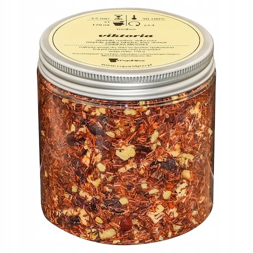 Herbata rooibos z czerwonokrzewu VIKTORIA o smaku jabłka z marcepanem - herbata liściasta sypana mieszanka napar susz - gotowa na prezent upominek