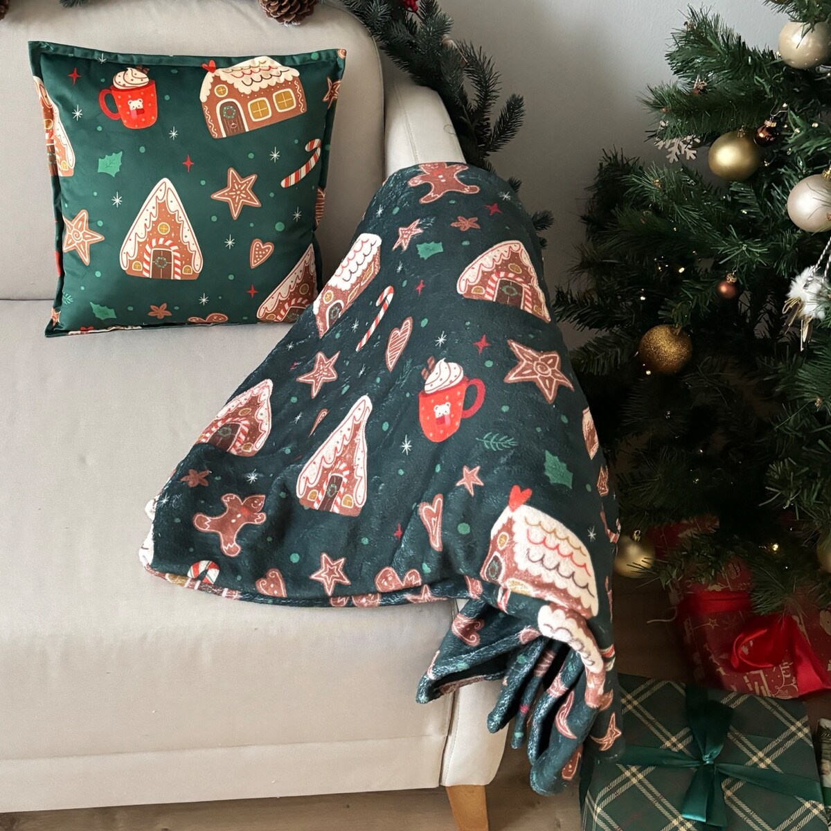 Koc świąteczny wzór piernikowe Domki