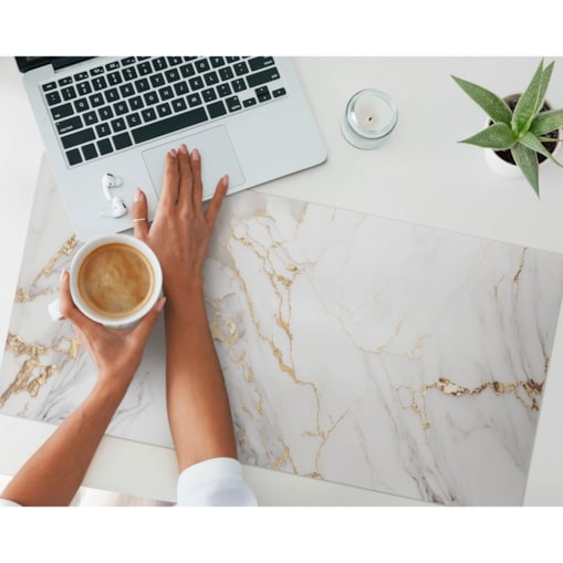 Biała mata na biurko Marmurowe żyłki, 90x45 cm