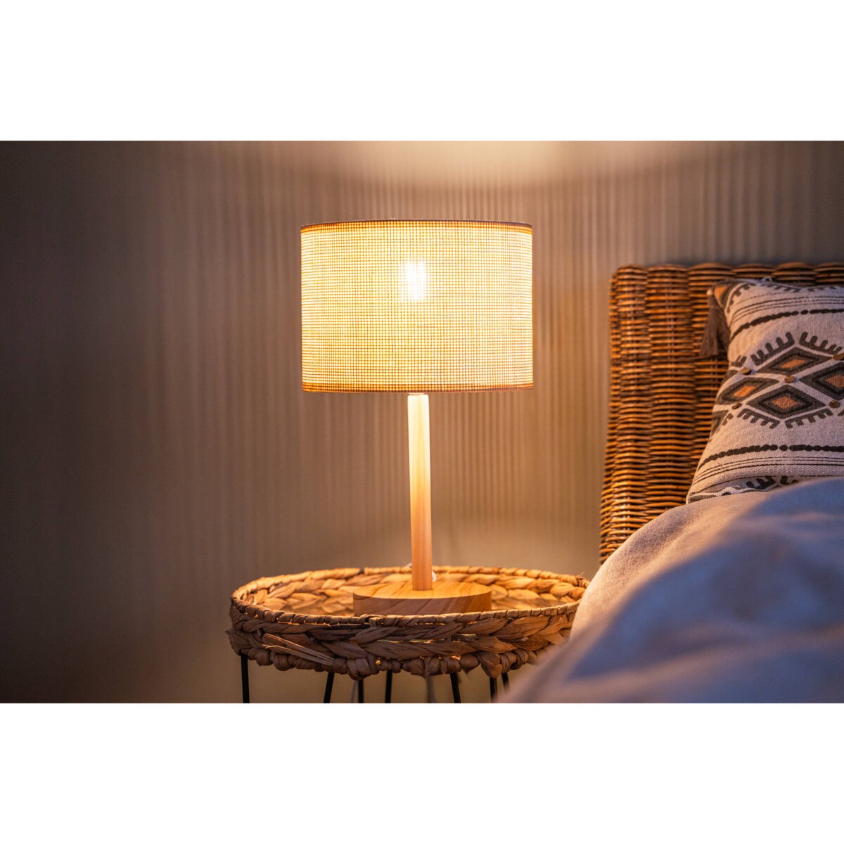 Lampa stołowa DELLA, drewniana podstawa, 42 cm