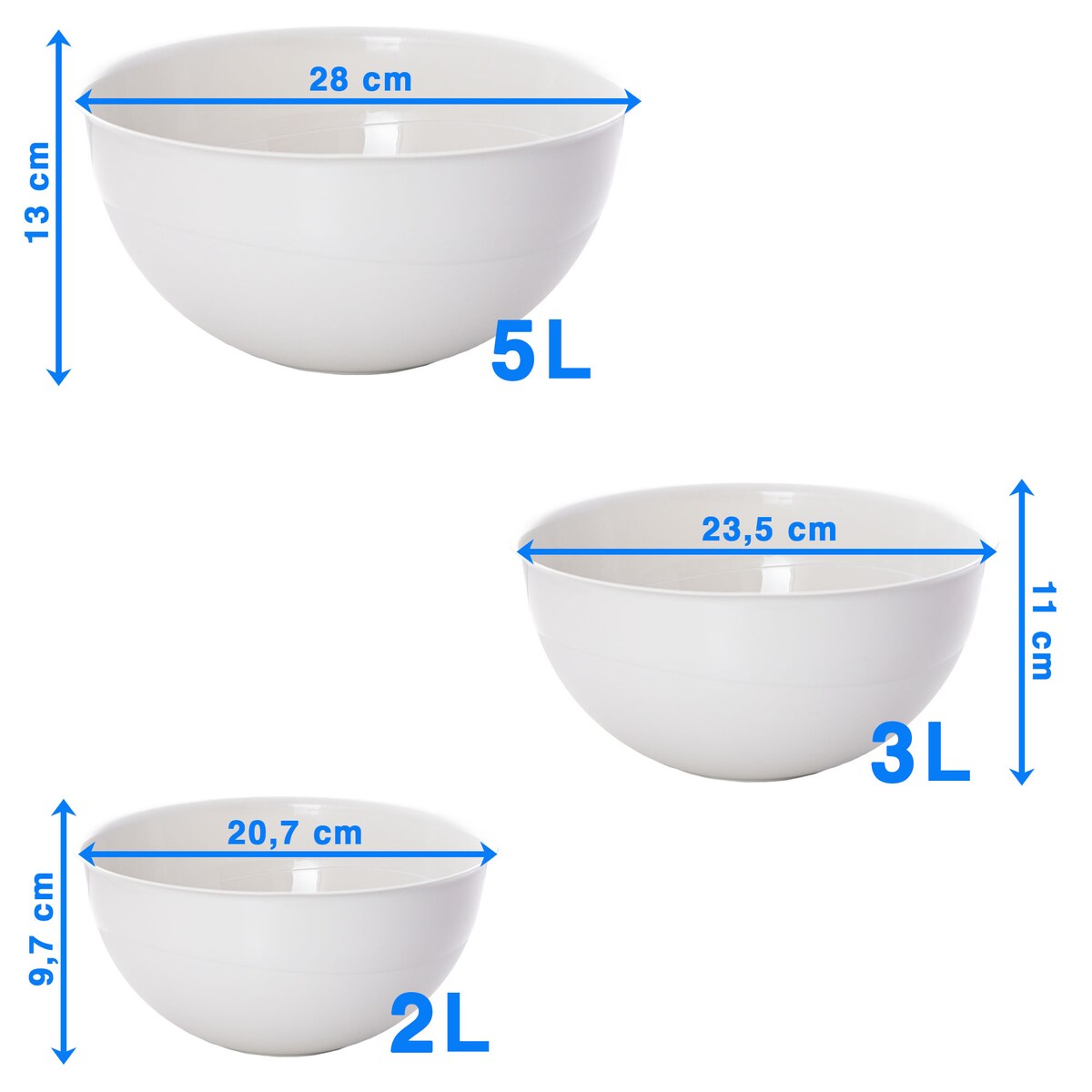 Miska Plastikowa Okrągła Kuchenna Zestaw Misek 3 Szt. Misa Jasnoszara