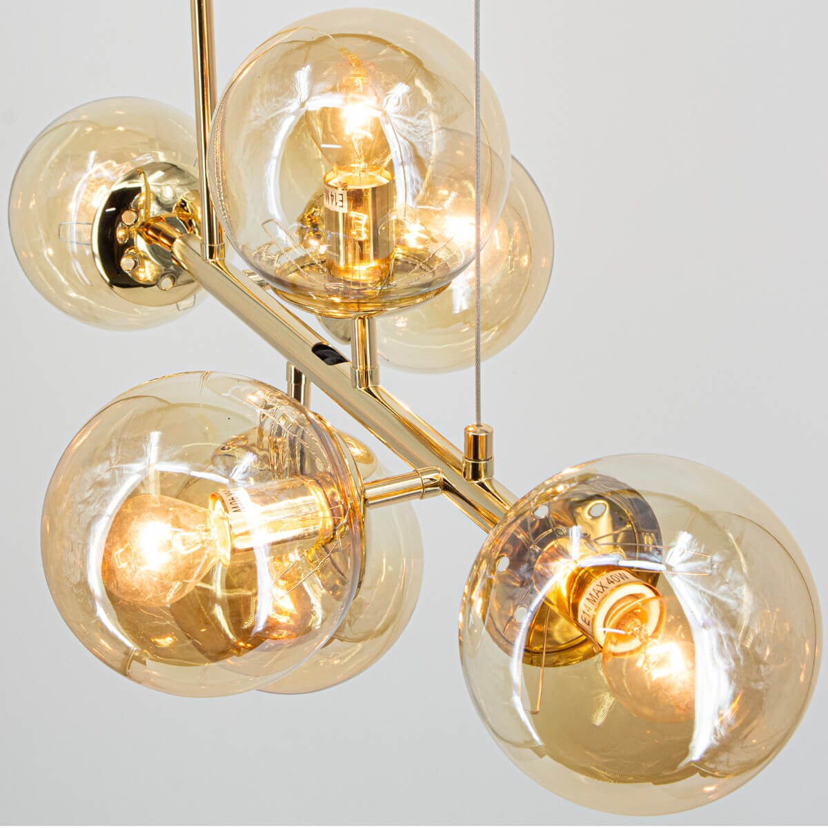 Wisząca lampa kulista Paco 3401/6 TR molekuły szklane złota