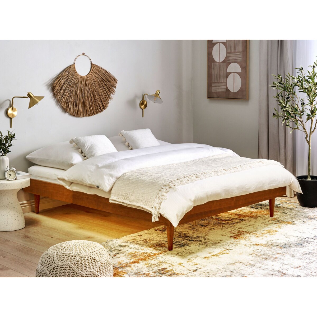 Łóżko LED TOUCY 160 x 200 cm Jesion brązowy