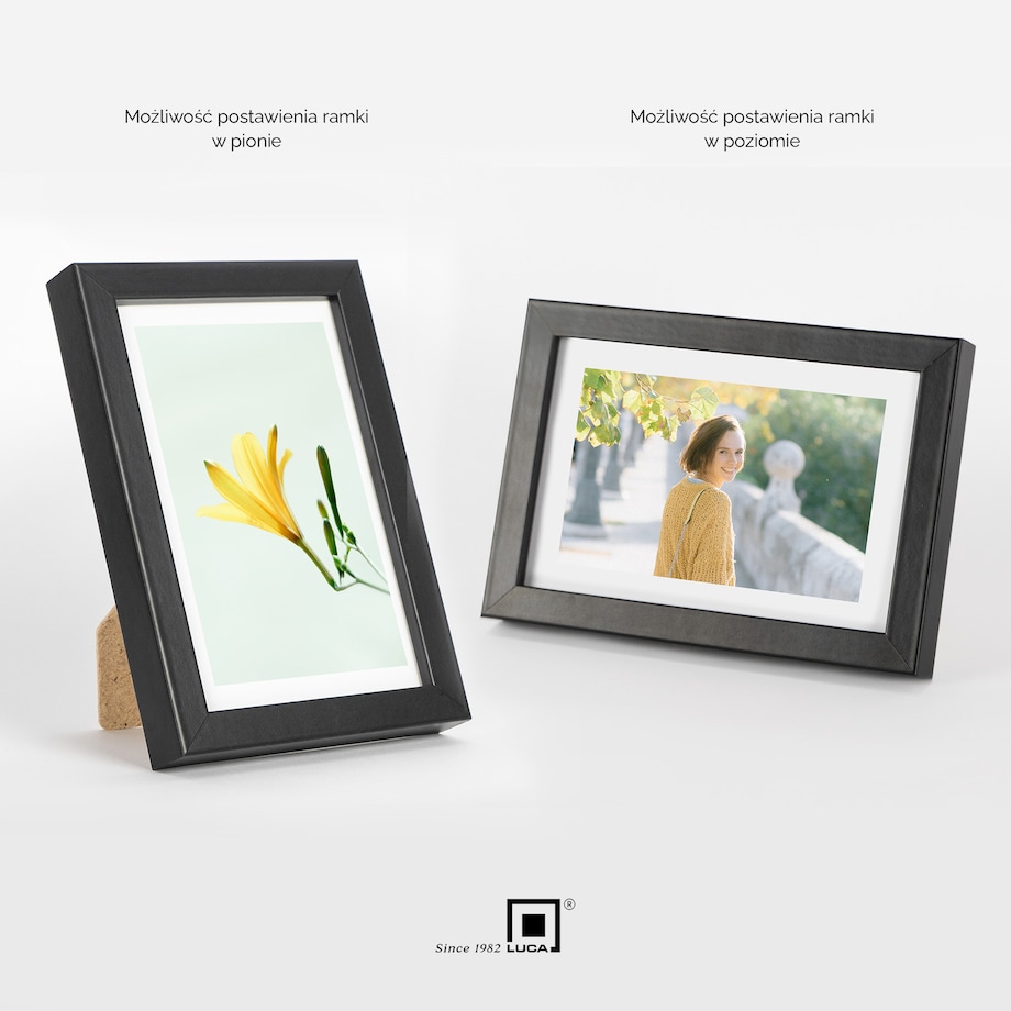 Czarna ramka na zdjęcia 10x15 cm rama MDF z plexi wisząca stojąca klasyczna ramka