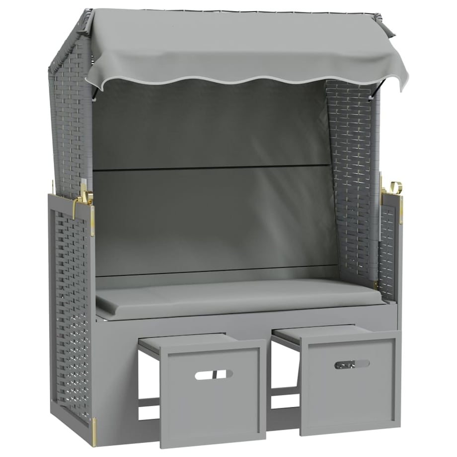 vidaXL Kosz plażowy z zadaszeniem, rattan PE i lite drewno, szary