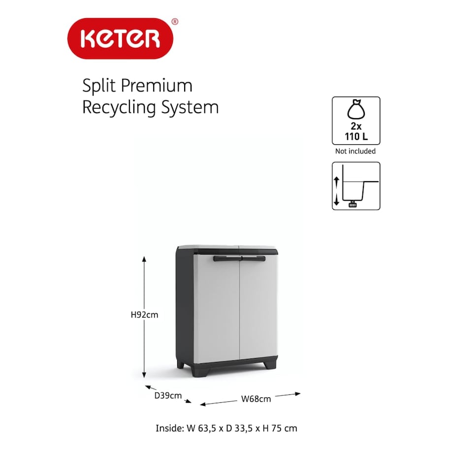 Keter Szafka do segregacji śmieci Split Premium, szaro-czarna, 92 cm