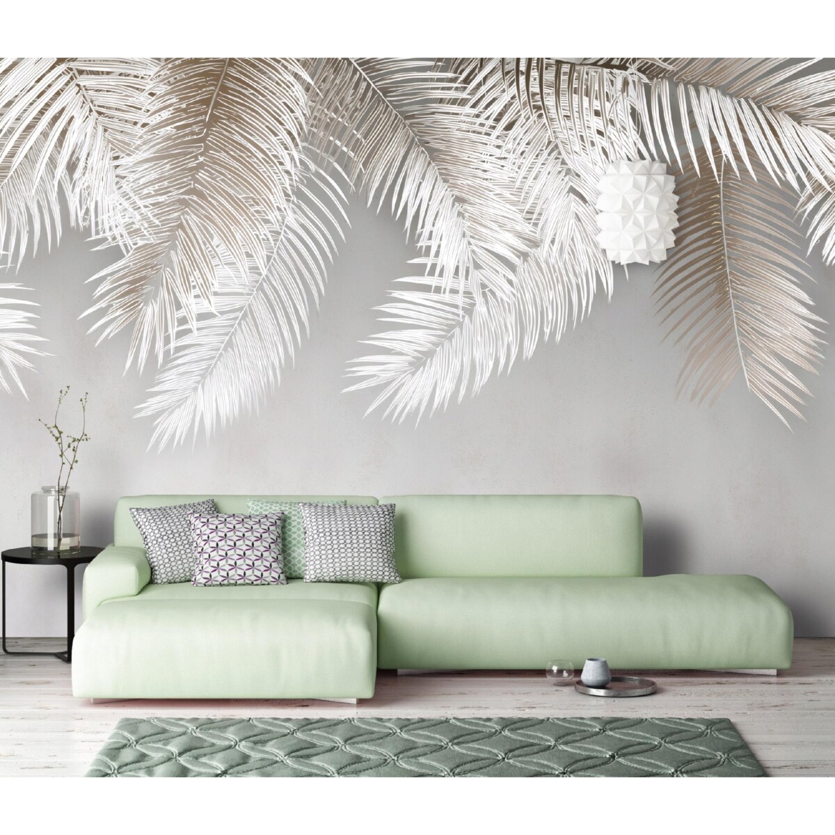 Fototapeta Do Sypialni Salonu Na Flizelinie Liście Beton Beżowy 400x280