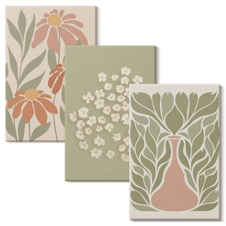 Zestaw 3 małych obrazów na płótnie - Kwiatowe motywy boho wzory - zielony