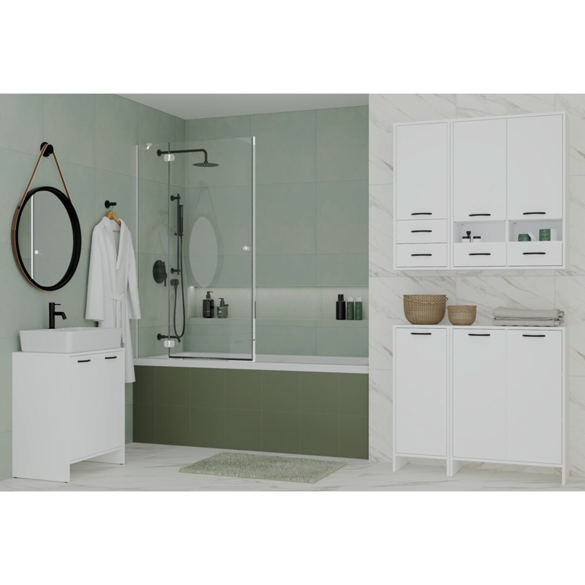 Szafka Łazienkowa Wisząca NINA W2D2P2S BIAŁY Regał 2 Drzwi 8 Półek 2 Szuflady