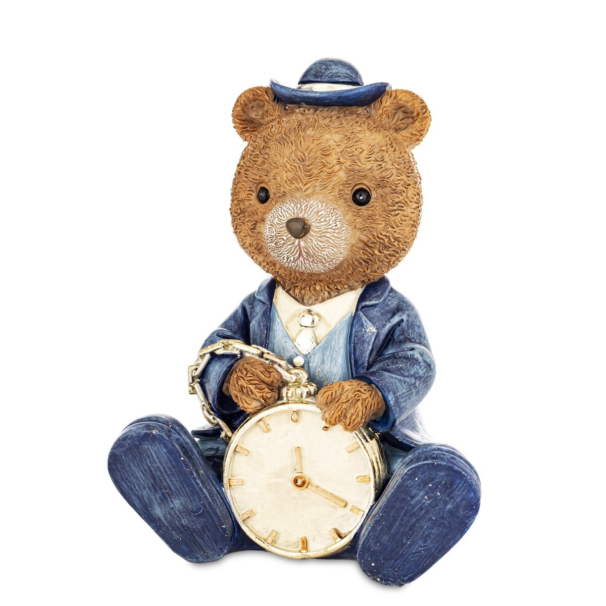 Figurka - szary Miś z zegarkiem na łańcuszku 15,5x12x9,5 cm JEANS