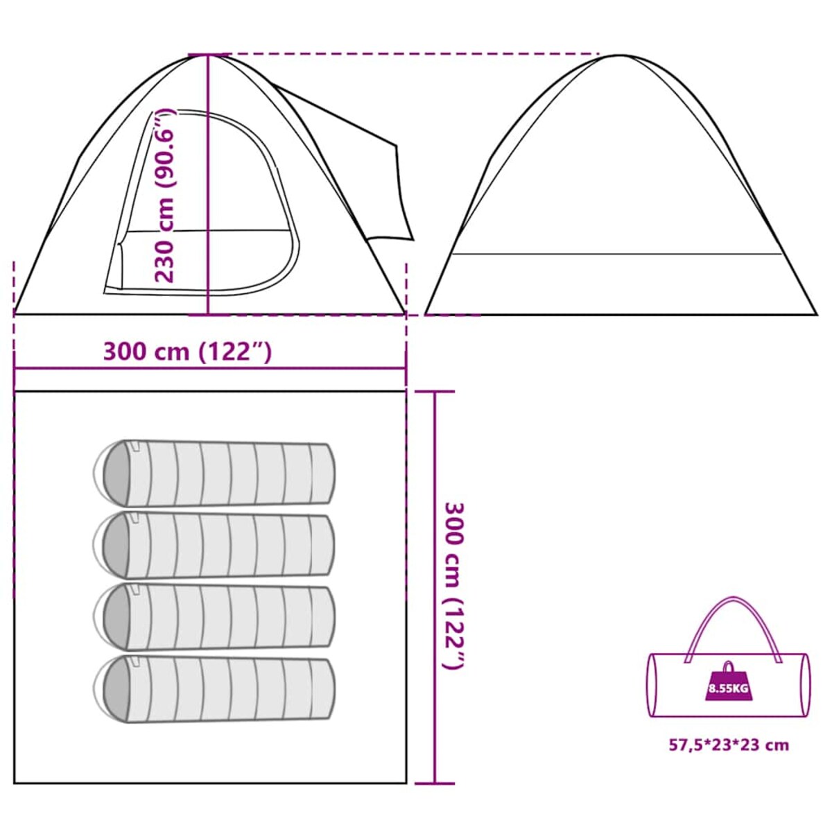 vidaXL Namiot samochodowy, 4-os., zielony, wodoszczelny