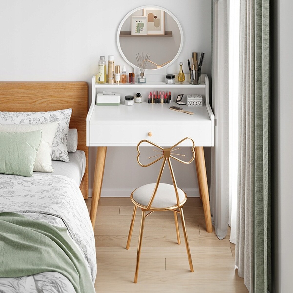 Toaletka kosmetyczna makijaż z lustrem biała skandynawski nowoczesna loft