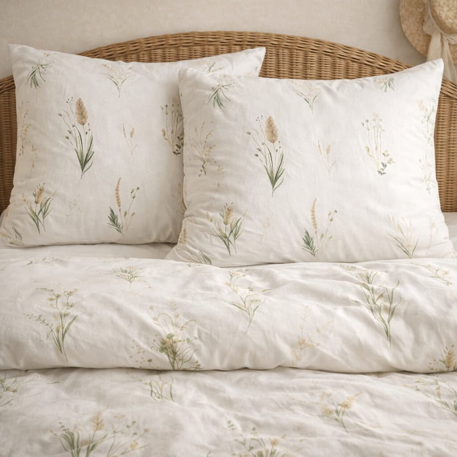 Pościel bawełniana 160x200 cm Kłosy Polne Białe wiosna