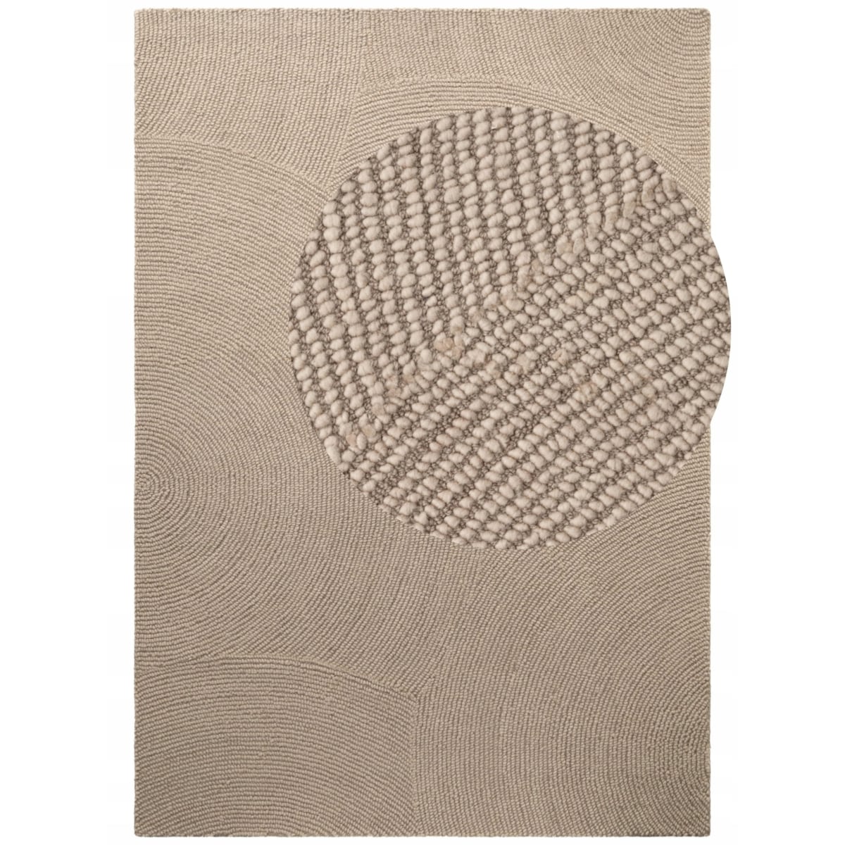 Dywan wełniany do salonu 120x180cm, beżowy wzór w półkola, efekt 3d