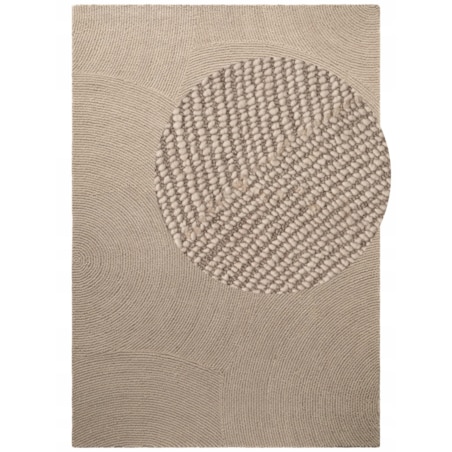 Dywan wełniany do salonu 120x180cm, beżowy wzór w półkola, efekt 3d