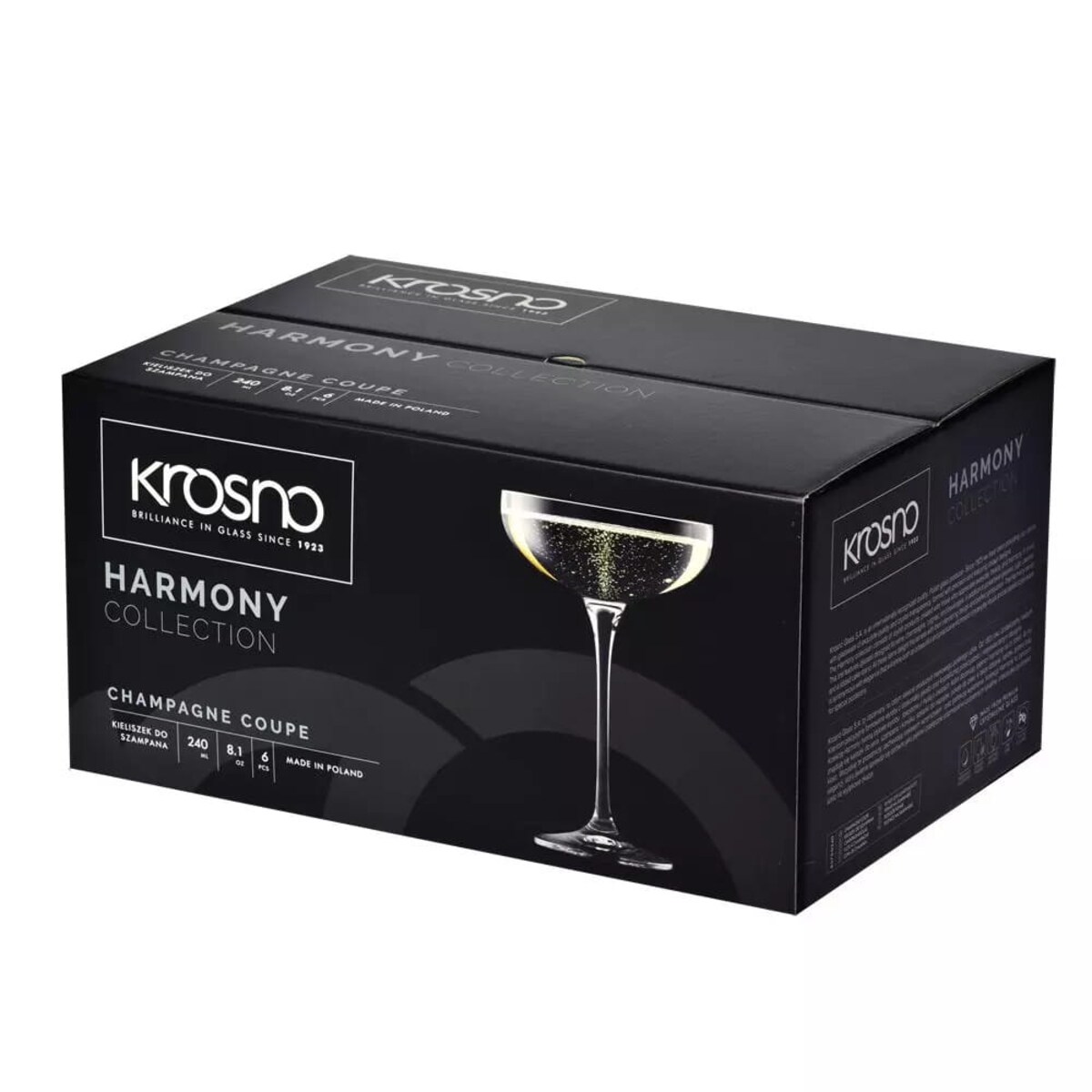 Płaskie Kieliszki do Szampana Prosecco Krosno Harmony 6 x 240 ml Złoty Pasek