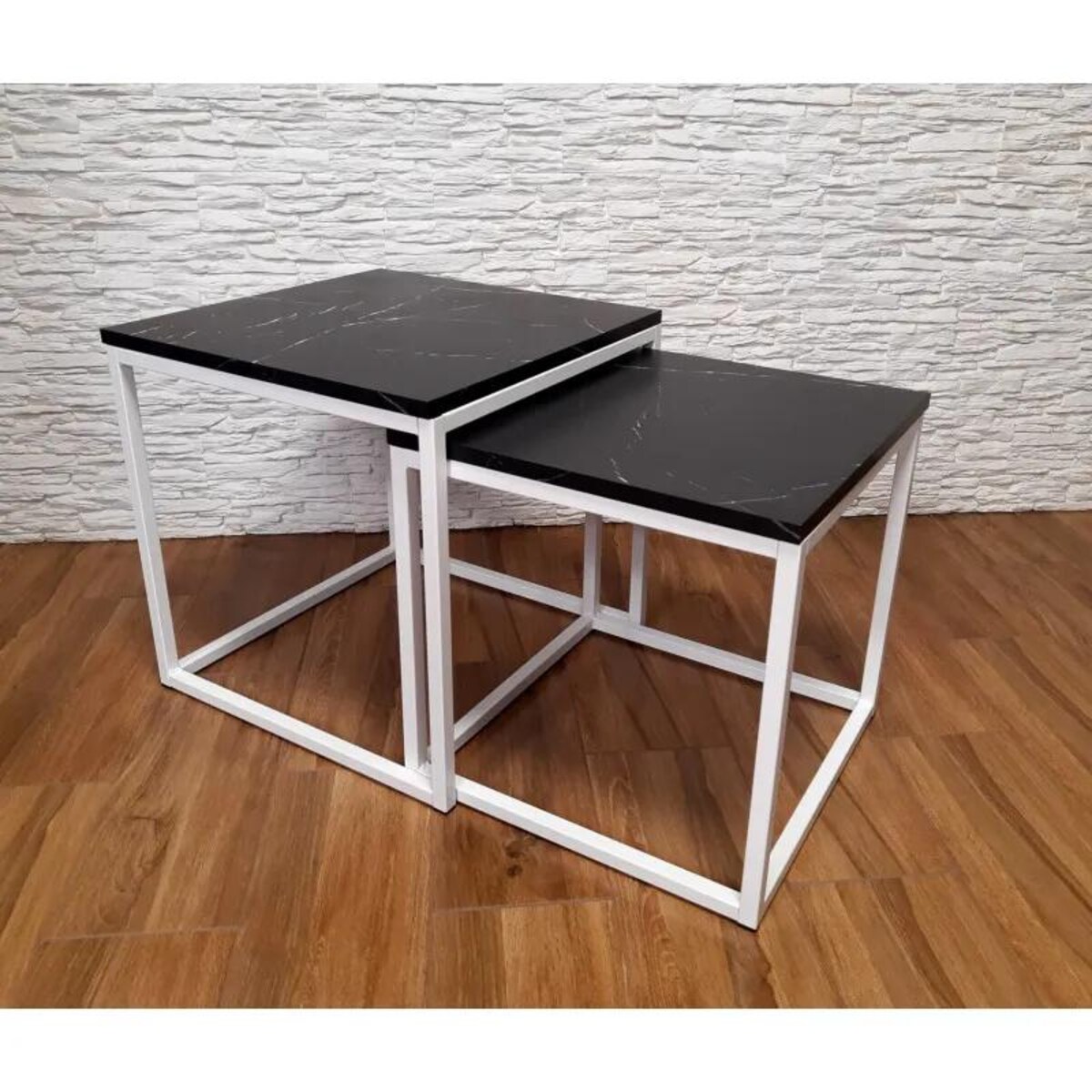 Stolik kawowy 2w1 CUBE marmur czarny/biały