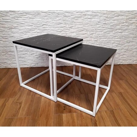 Stolik kawowy 2w1 CUBE marmur czarny/biały