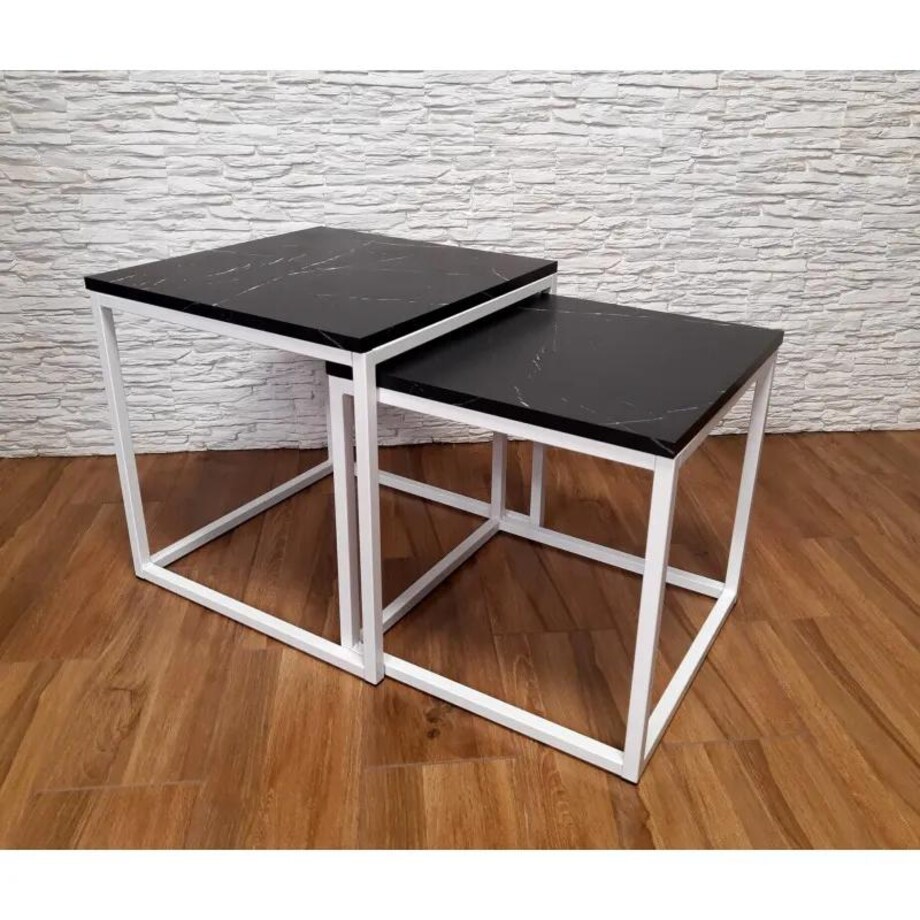 Stolik kawowy 2w1 CUBE marmur czarny/biały