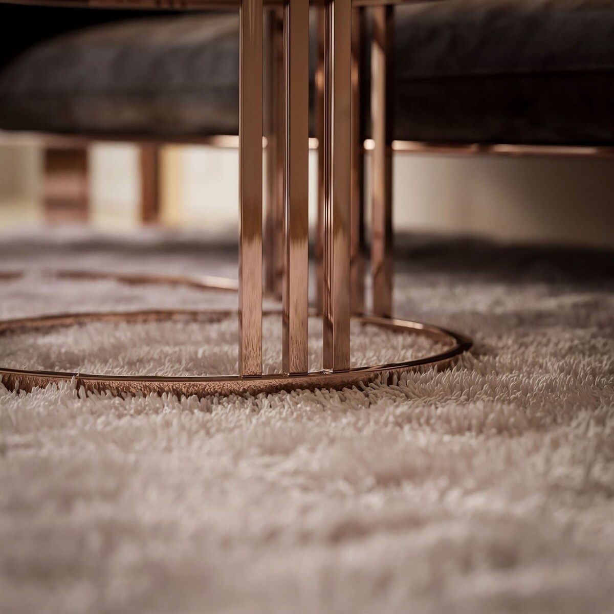 Stolik kawowy LORI 2w1 miedź białe szkło