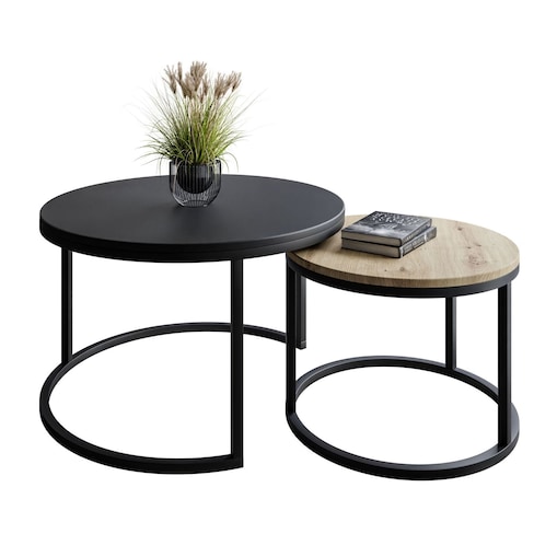 Okrągły stolik kawowy 2w1 CIRI SLIM MIX czarny dąb artisan